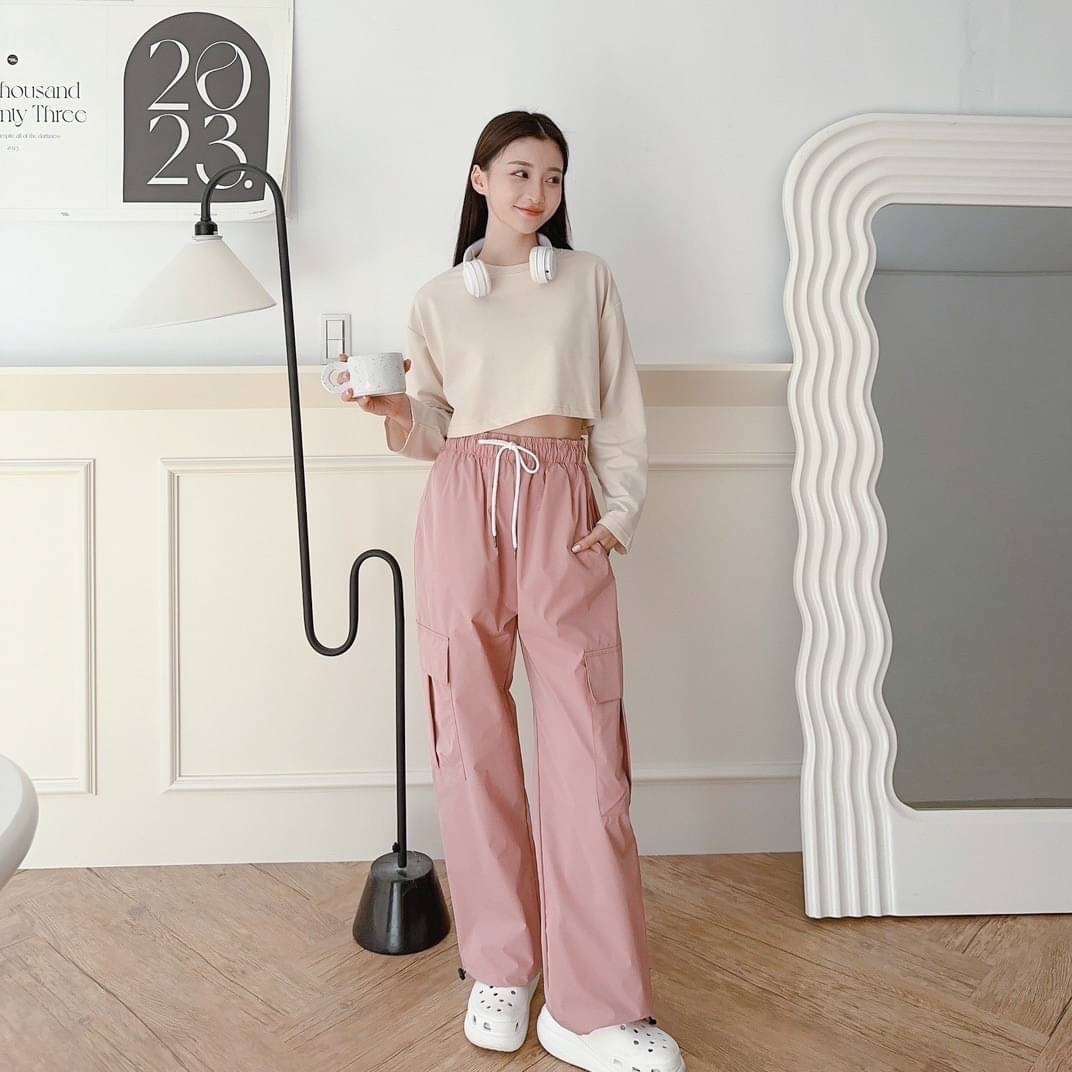 【Y2K糖果長褲】1716 夏季 韓系 長褲 工裝 寬口袋 純白/粉色/卡其/淺灰/鐵灰/霧藍/軍綠/黑色