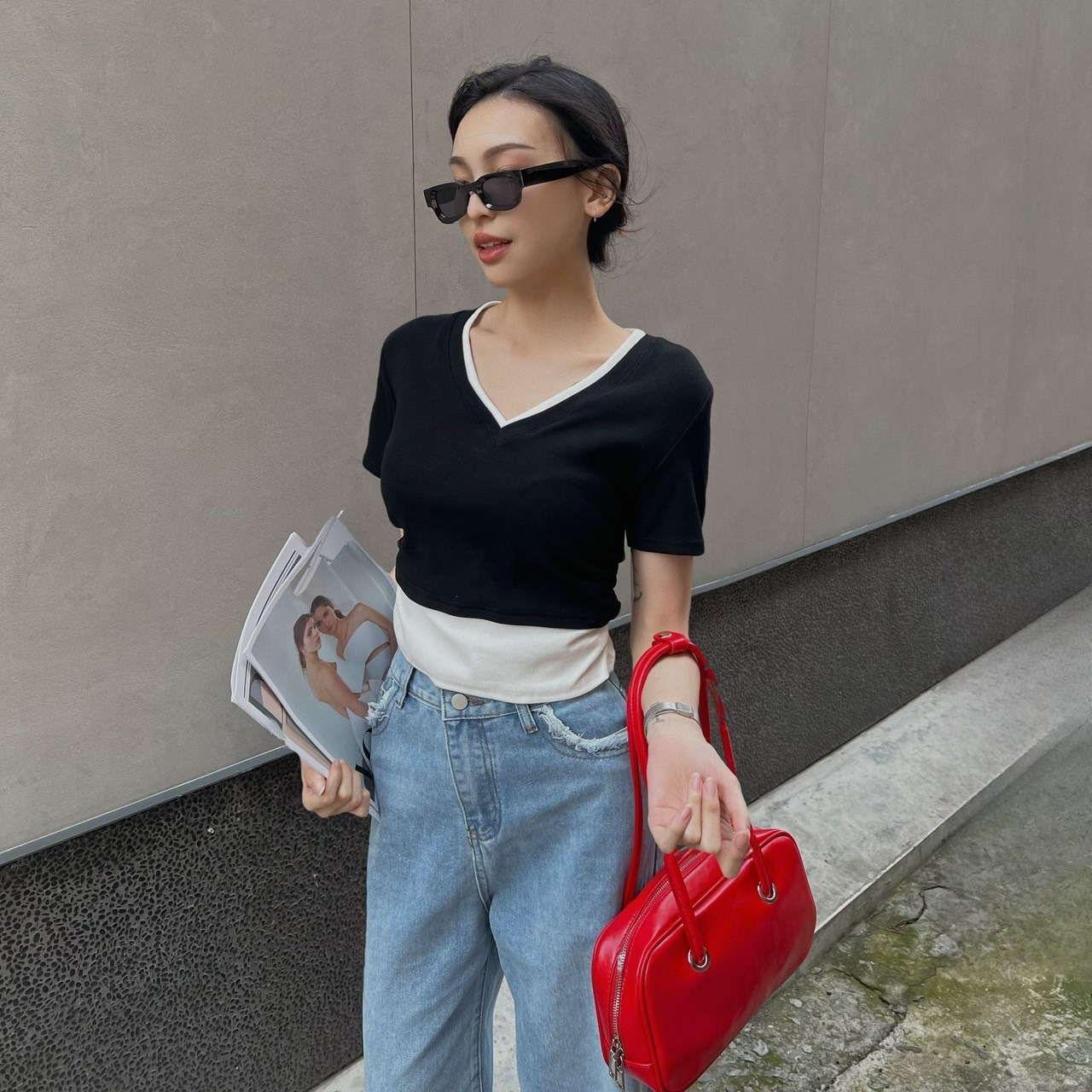 歐美Y2K厚框墨鏡/三色