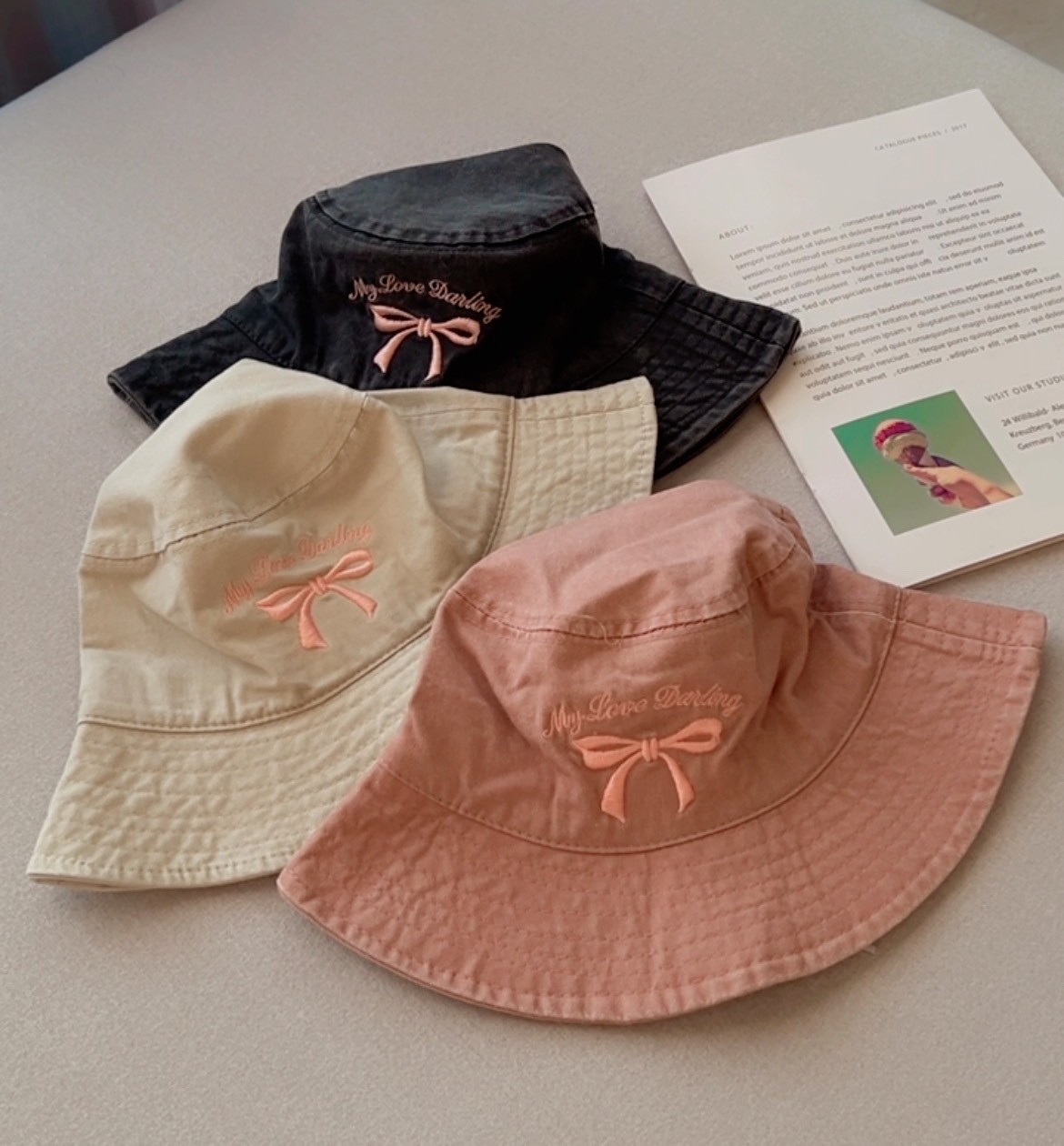 蝴蝶結水洗漁夫帽/三色