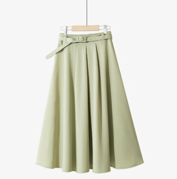 Chiffon skirt [green narrow belt - one size elastic waistband