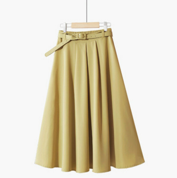 Chiffon skirt [yellow narrow waistband-one size elastic waistband]