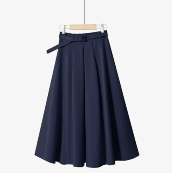 Chiffon skirt [dark blue narrow waistband-one-size elastic waistband]