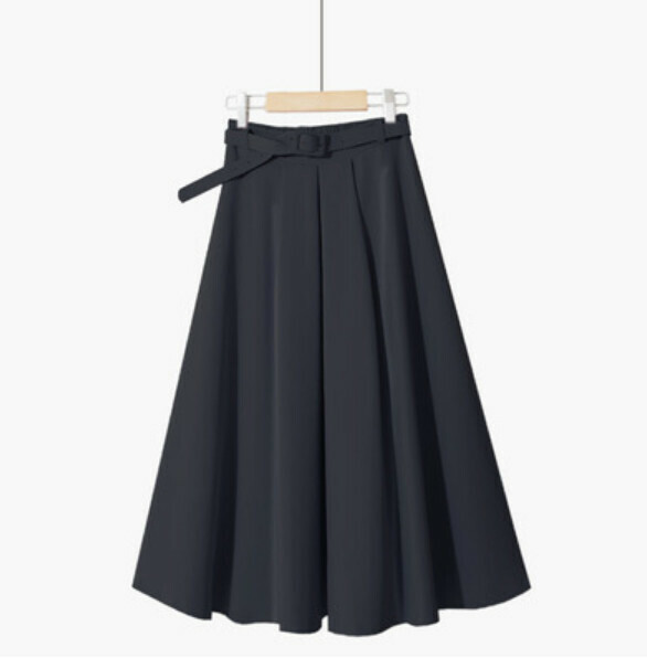 Chiffon skirt [black narrow waistband-one-size elastic waistband]