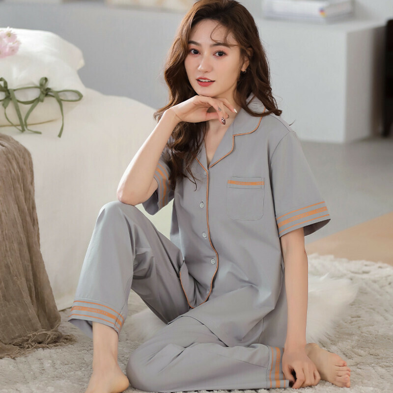 爆款短袖長褲睡衣套裝【M-XXL碼 LG-A2663銀灰色】【下單后聯絡客服確認發貨尺碼 】