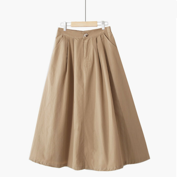 Simple buttoned pocket skirt [khaki-free elasticated waist]