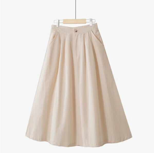 Simple buttoned pocket skirt [light apricot-one-size elastic waist]