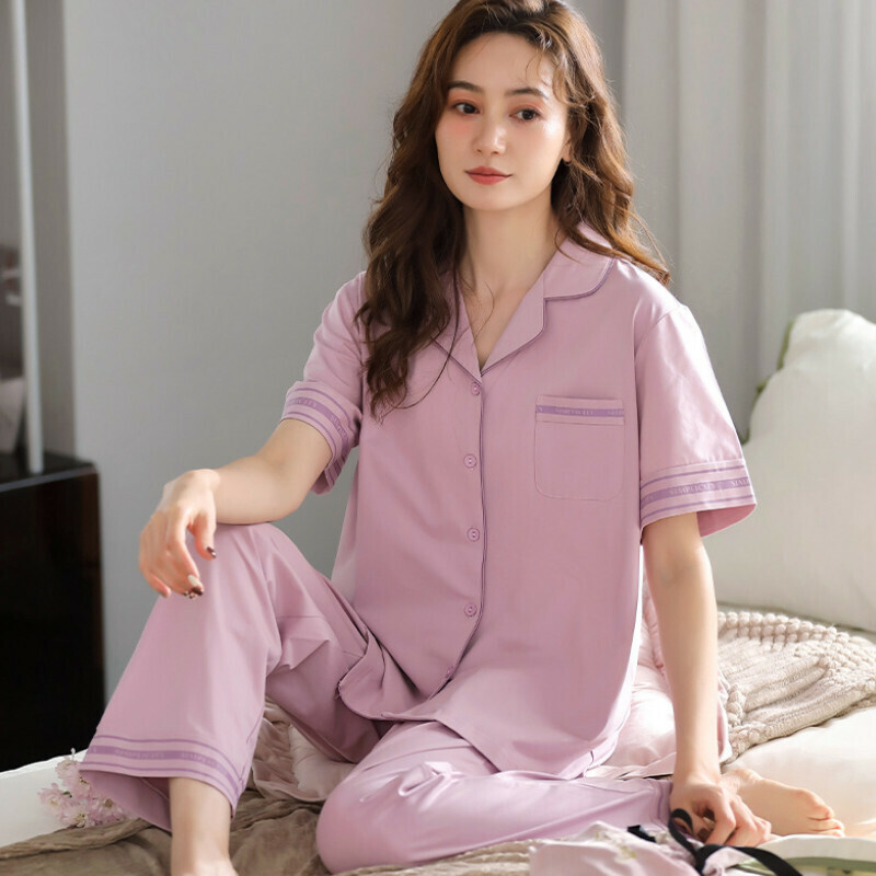 熱推短袖長褲睡衣套裝【M-XXL碼 LG-A2663丁香紫】【下單后聯絡客服確認發貨尺碼 】