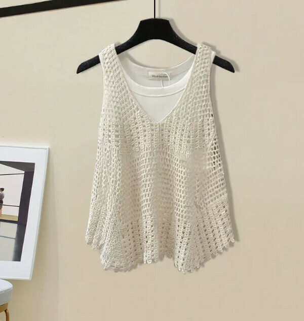 V-neck vest + hollow vest #Single piece (white + apricot) (M-4XL size) (Contact customer service to confirm the size after placing an order) 