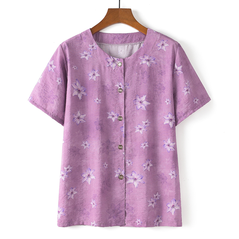 Middle-aged and elderly short-sleeved cotton silk thin shirt (XL-5XL size 13 color (top)) [After placing an order, please contact customer service to confirm the shipping size]