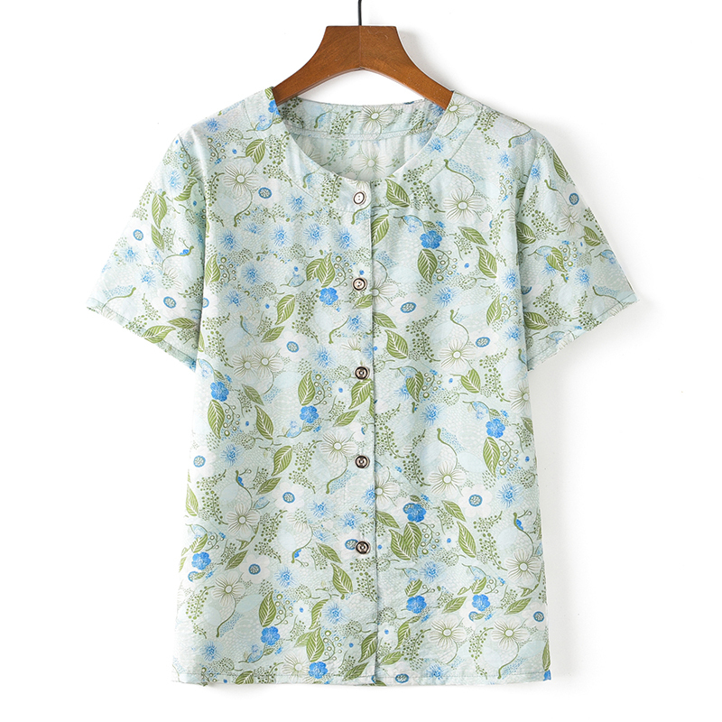 Middle-aged and elderly short-sleeved cotton silk thin shirt (XL-5XL size 15 color (top)) [After placing an order, please contact customer service to confirm the shipping size]
