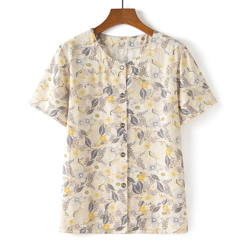 Middle-aged and elderly short-sleeved cotton silk thin shirt (XL-5XL size 14 color (top)) [Please contact customer service to confirm the shipping size after placing an order]