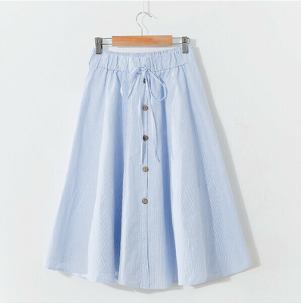 Small fresh elasticated high-waisted skirt (fresh light blue [striped] one-size-fits-all)