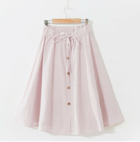 Small fresh elasticated high-waisted skirt (sweet pink [striped] one-size-fits-all)