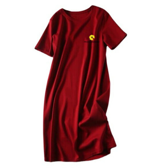 Loose and thin printed T dress [burgundy] (M-3XL size) (Contact customer service to confirm size after placing an order)