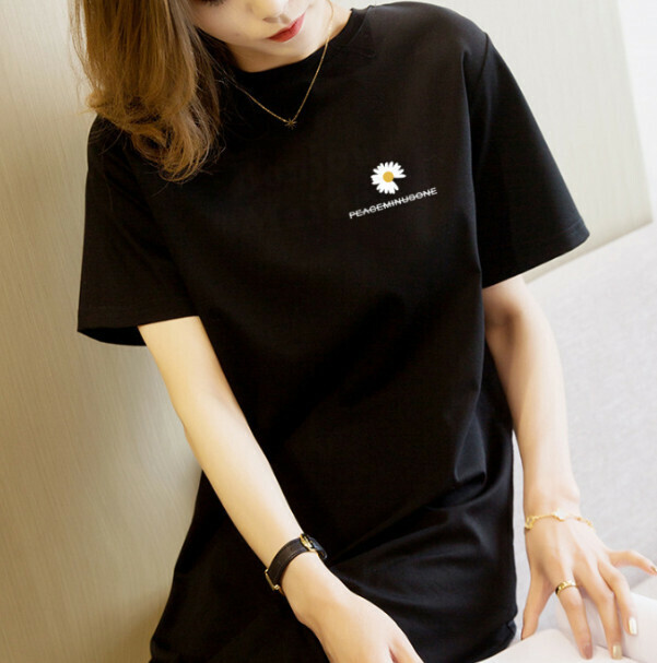Loose and thin printed T dress [black] (M-3XL) (contact customer service to confirm size after placing an order)