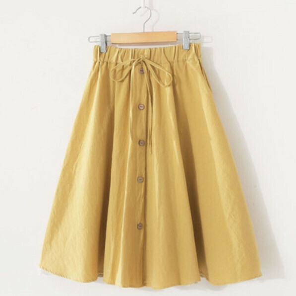 Small fresh elasticated high-waisted skirt (turmeric [solid color] one-size-fits-all)