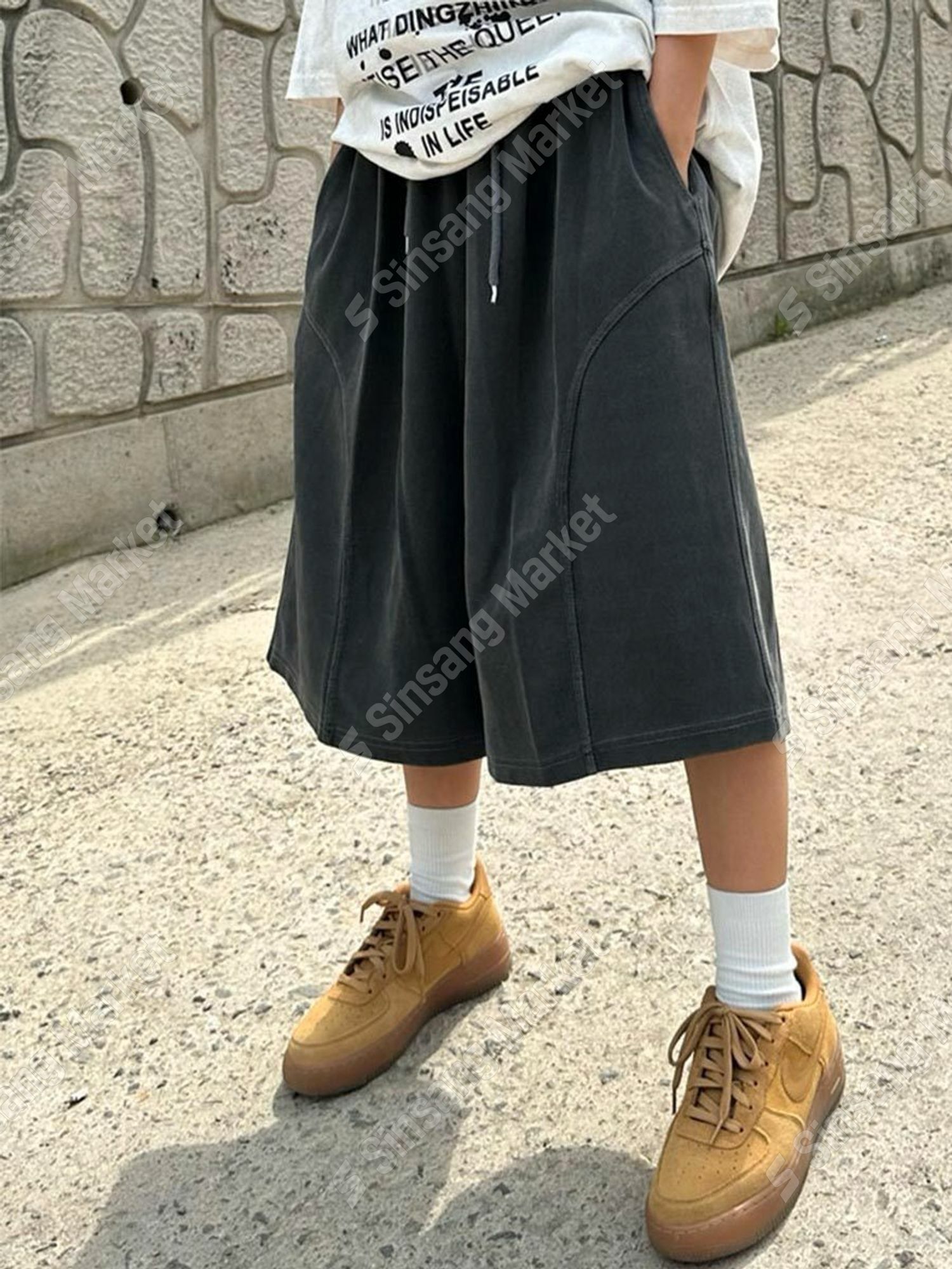 着色縫線條短褲