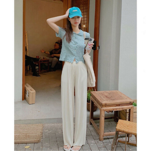 Ice Silk Pleated Wide-leg Pants Anti-mosquito Sunscreen Pants [White] [M-L Size] [Contact Customer Service to Confirm Size after Placing an Order]