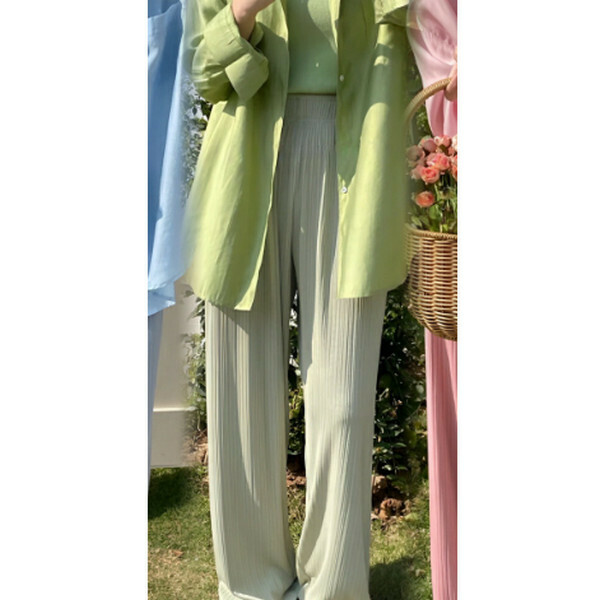 Ice Silk Pleated Wide-leg Pants Anti-mosquito Sunscreen Pants [Green] [M-L Size] [Contact Customer Service to Confirm Size After Placing an Order]