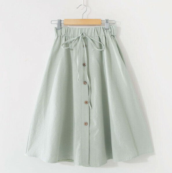 Small fresh elasticated high-waisted skirt (green [solid] one-size)
