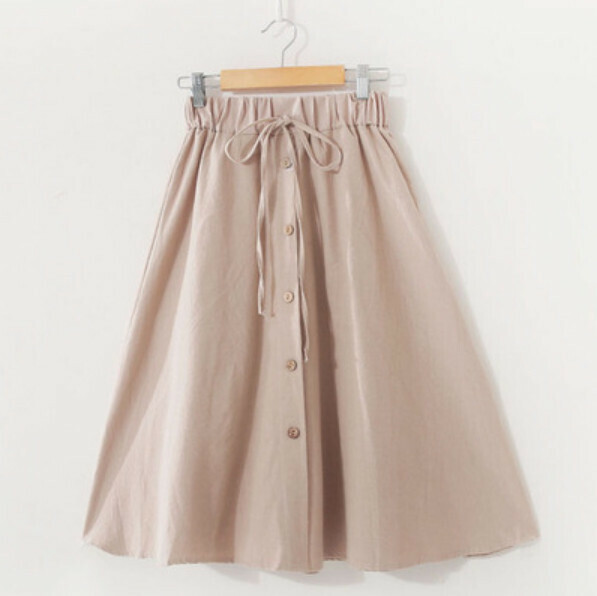 Small fresh elasticated high-waisted skirt (retro apricot [solid color] one-size-fits-all)