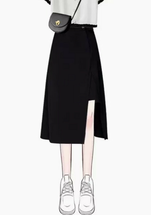 Slit skirt#Single piece (black) (M-4XL) (Contact customer service to confirm size after placing an order) 