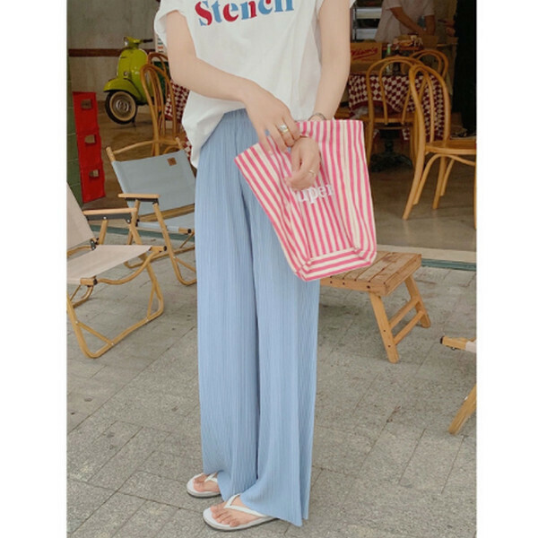 Ice Silk Pleated Wide-leg Pants Mosquito Resistant Sunscreen Pants [Blue] [M-L Size] [Contact Customer Service to Confirm Size After Placing an Order]