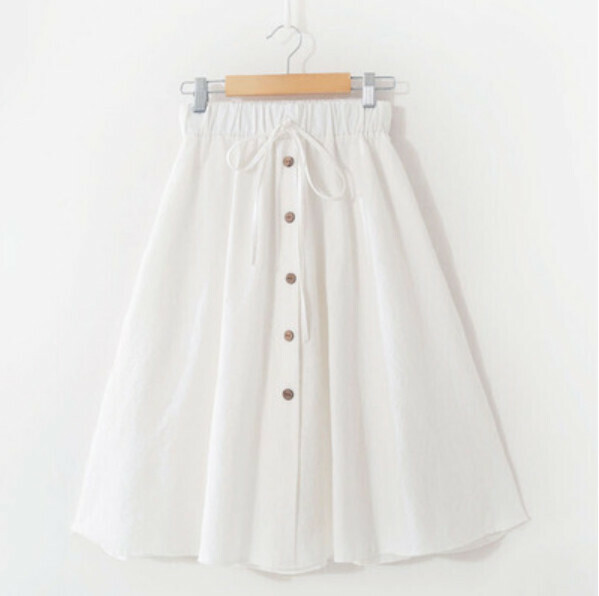 Small fresh elasticated high-waisted skirt (white [solid color] one-size-fits-all)