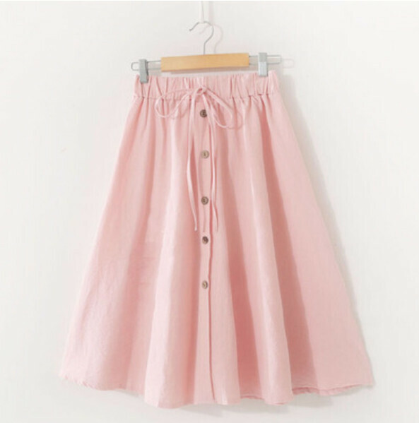 Small fresh elasticated high-waisted skirt (pink [solid color] one-size-fits-all)