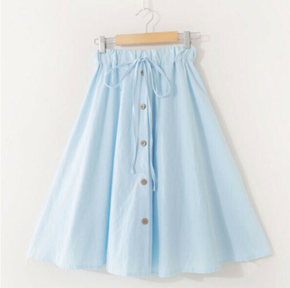 Small fresh elasticated high-waisted skirt (light blue [solid color] one-size-fits-all)