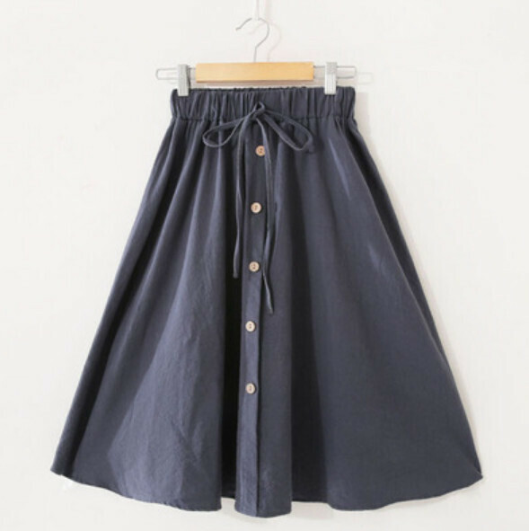 Small fresh elasticated high-waisted skirt (dark navy blue [solid color] one-size-fits-all)