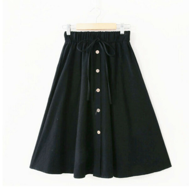 Small fresh elasticated high-waisted skirt (black [solid color] one-size-fits-all)