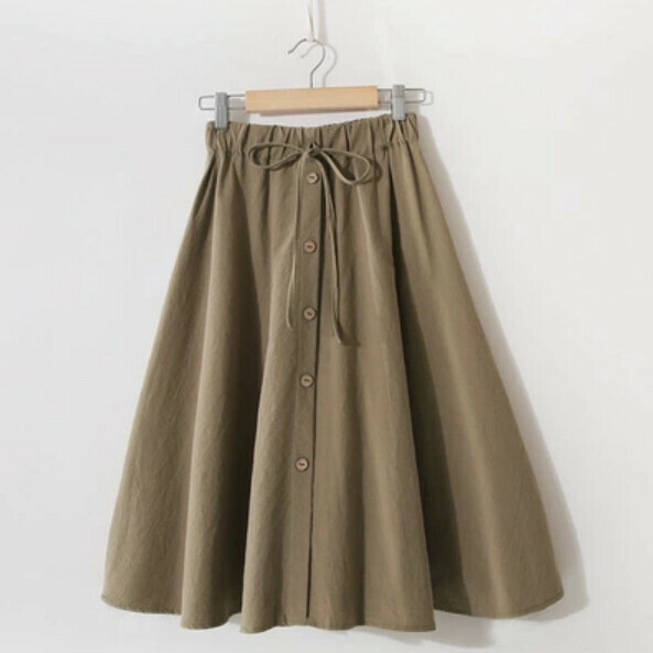 Small fresh elasticated high-waisted skirt (army green [solid color] one-size-fits-all)