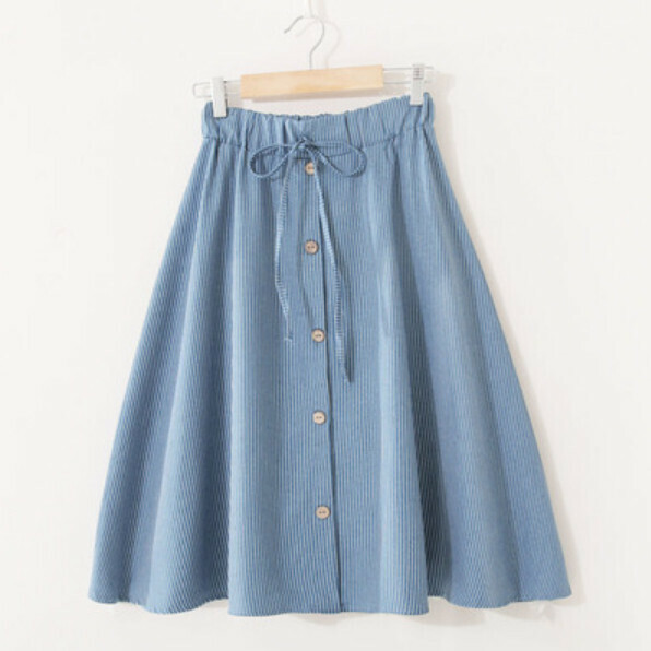 Small fresh elasticated high-waisted skirt (light denim blue [retro stripe] one-size-fits-all)