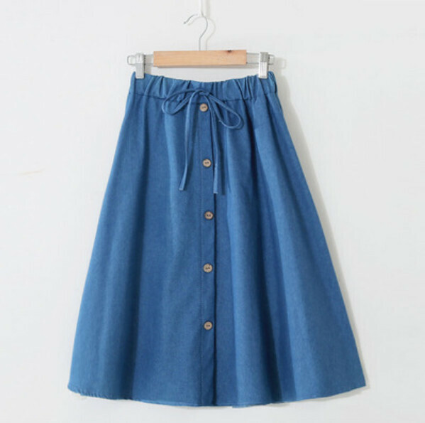 Small fresh elasticated high-waisted skirt (light denim blue [retro solid color] one-size-fits-all)