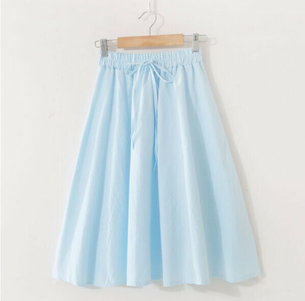 Small fresh elasticated high-waisted skirt (light blue [solid color without buttons] one-size-fits-all)