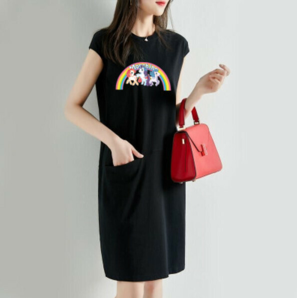 Loose Slim Printed T Dress [30300 Black Rainbow] (S-3XL) (Contact customer service to confirm size after placing an order)