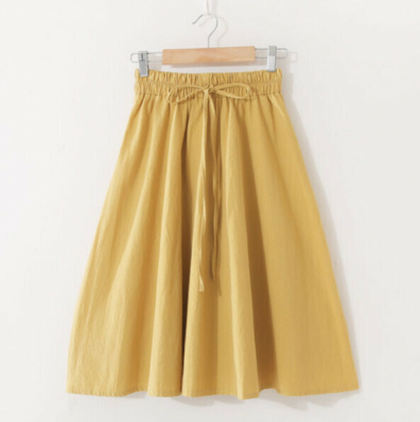Small fresh elasticated high-waisted skirt (turmeric [solid color without buckles] one-size-fits-all)