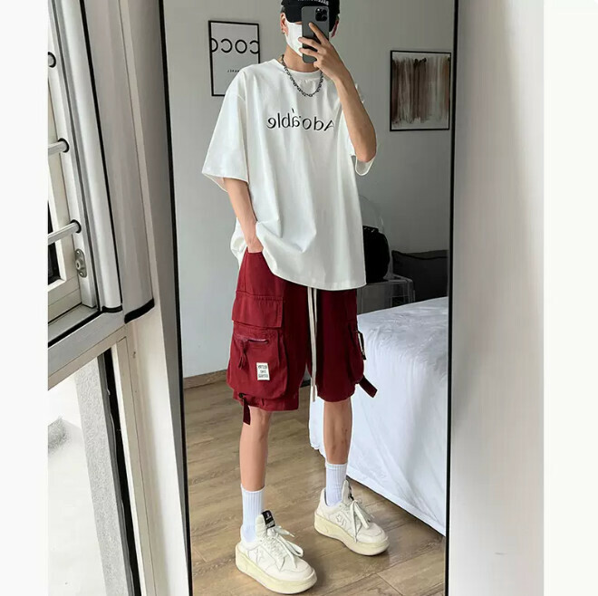 爆款工装短褲（酒紅色M-2XL）（下單后聯繫客服確認發貨尺碼）