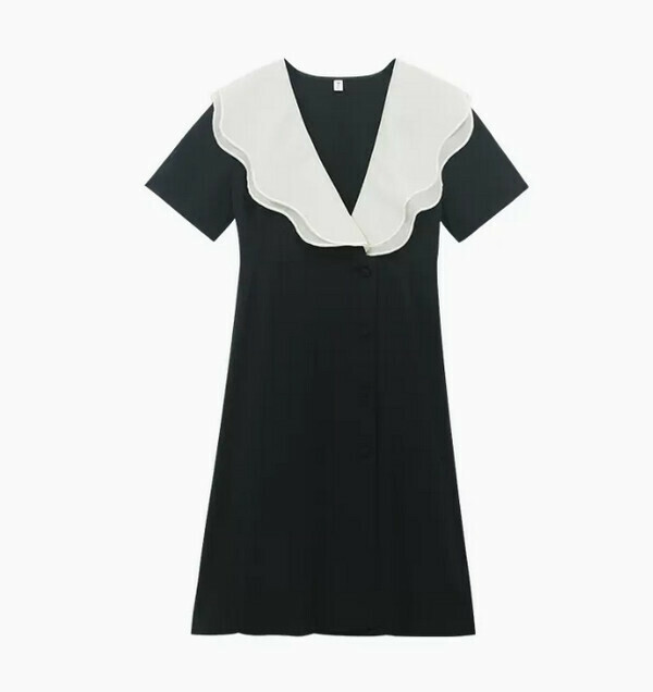 Fashionable waist slimming ruffle temperament dress (black) (M-4XL) (contact customer service to confirm size after placing an order) 
