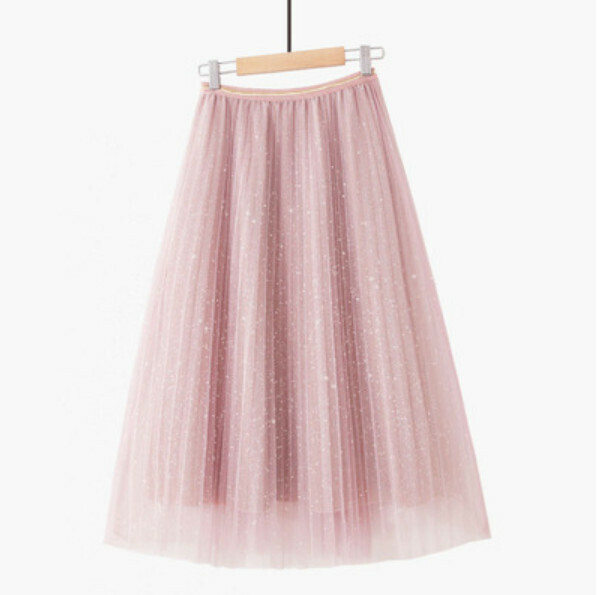 Pleated shiny silk gauze skirt skirt [lotus pink-one-size elastic waist]