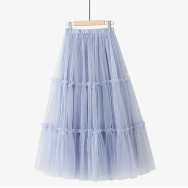 Mesh fishtail panelled skirt [Vintage blue - one-size-fits-all elastic waist]