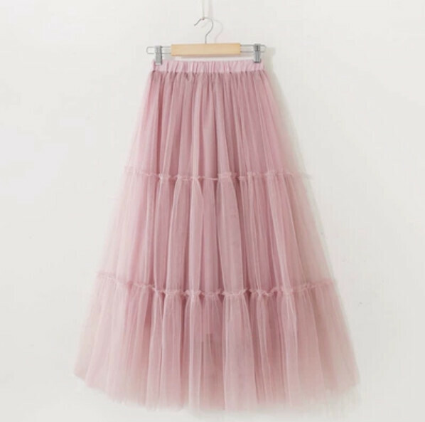 Mesh fishtail panel skirt [leather powder - one size elastic waist]