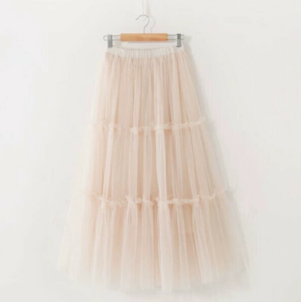 Mesh fishtail panelled skirt [apricot - one-size-fits-all elastic waist]