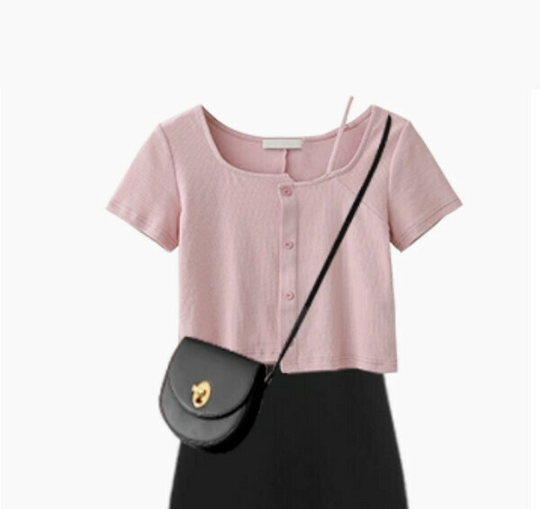 Slim Irregular Design Short Sleeve Top#Single Piece (Pink) (M-4XL) (Contact customer service to confirm size after placing an order) 
