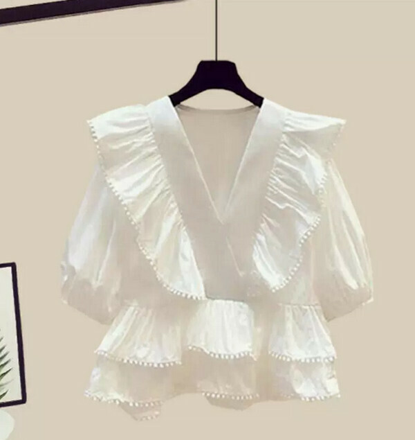 Women's Shirt Short Sleeve # Single Piece (White) (M-4XL Size) (Contact customer service to confirm size after placing an order) 