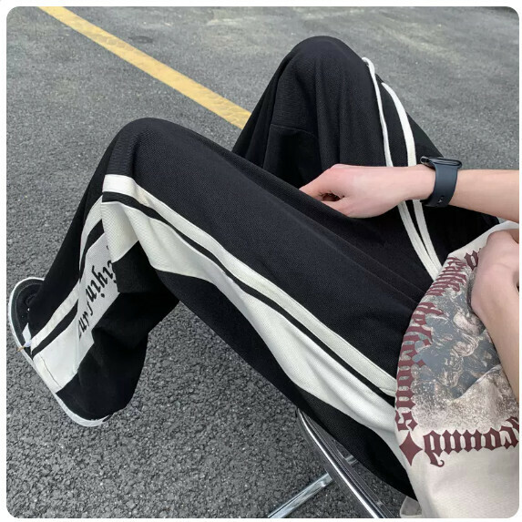 熱賣條紋褲男夏季（黑色【M_5XL碼】（下單後聯繫客服確認發貨尺碼）