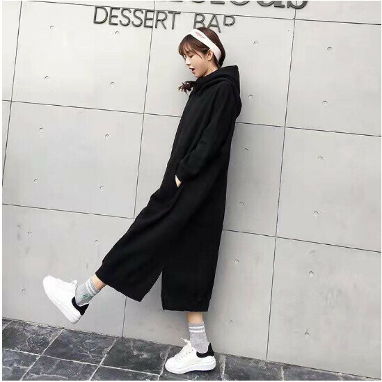 Loose Hooded Fleece Dress [Black] (L-4XL) (Contact customer service to confirm size after placing an order)