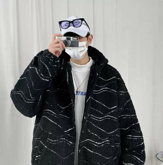 熱賣羊羔毛外套男（黑色 尺碼：M-3XL）（下單後聯絡客服確認發貨尺碼）