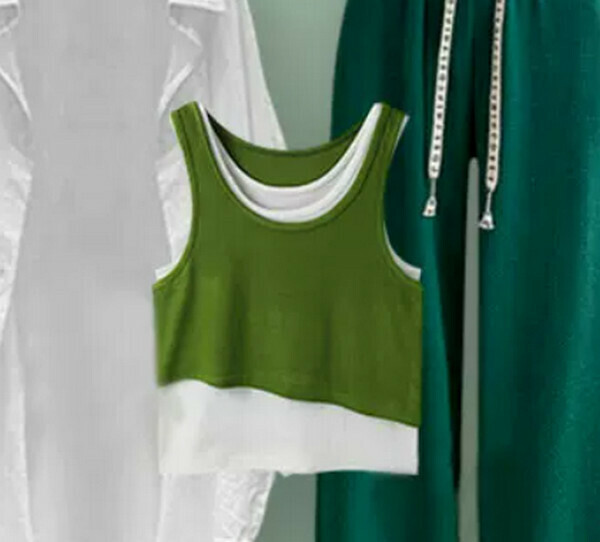 熱推撞色吊帶背心#單件(綠色)(M-4XL碼) (下單後聯系客服確認尺碼) 